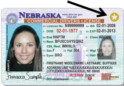 driver's license example with gold star in top right corner