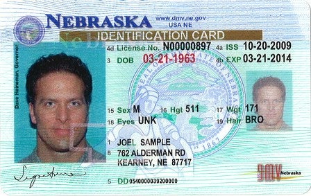 sample Nebraska ID license